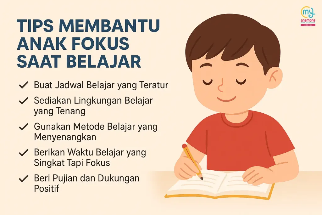 Anak sedang fokus belajar bersama orang tua